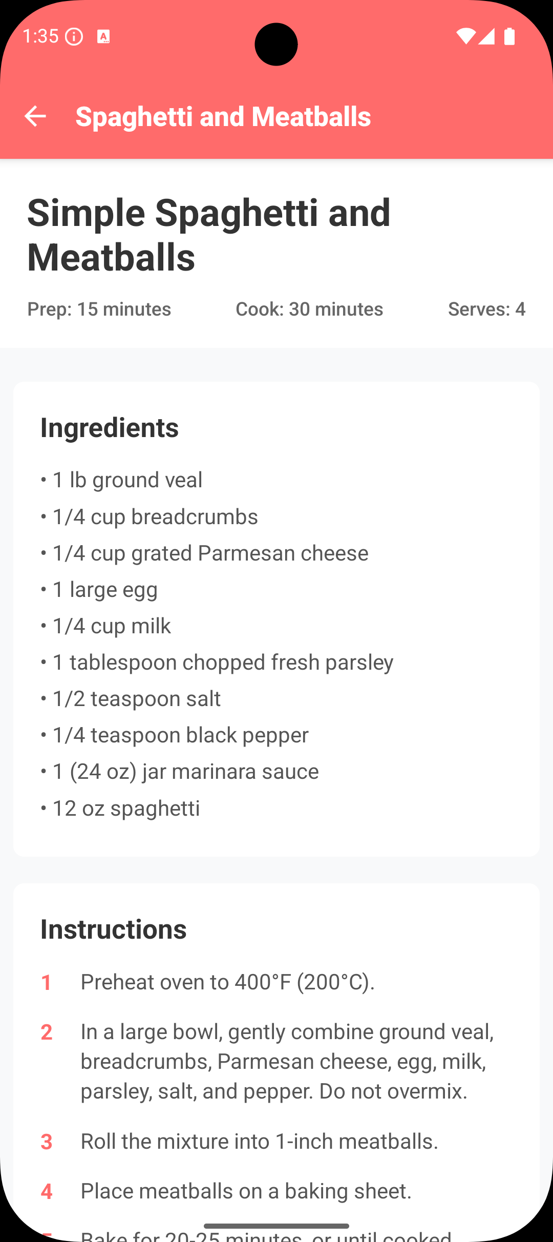 Android Recipe Screen