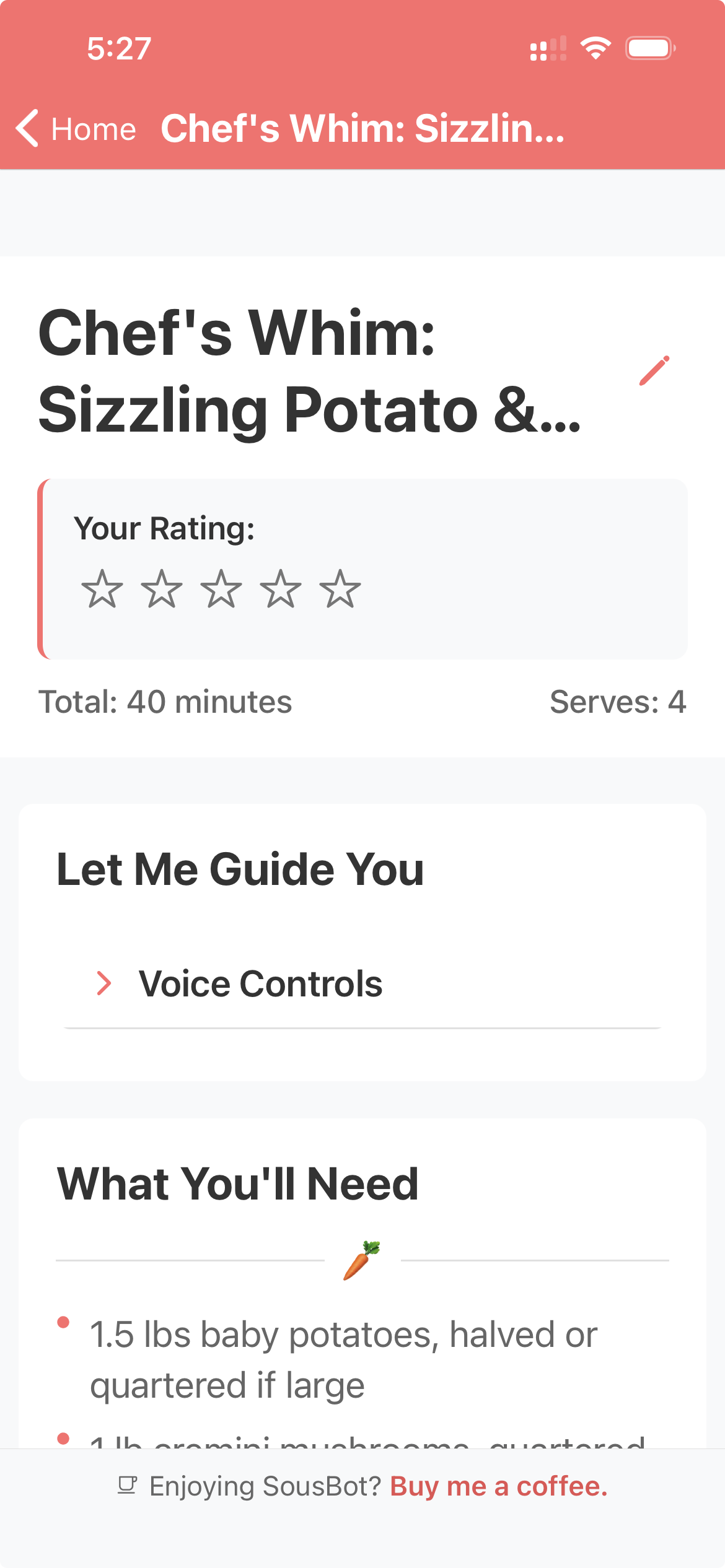 My Head Chef recipe screen — a personalized recipe ready to cook